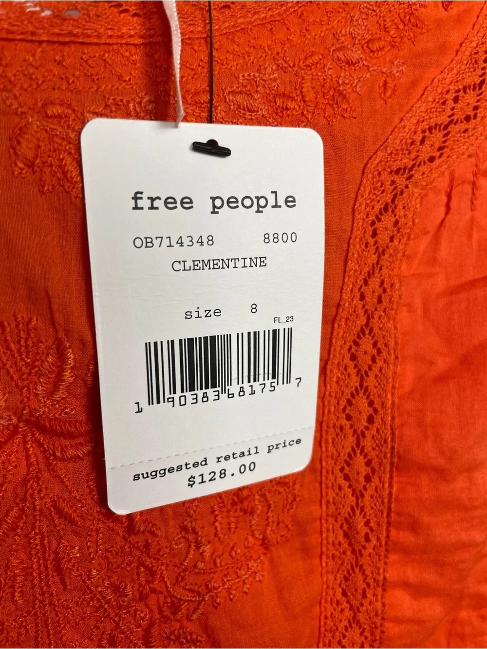 NEW Free People Boho clementine Orange Long-Sleeve lace Mini Dress size 8